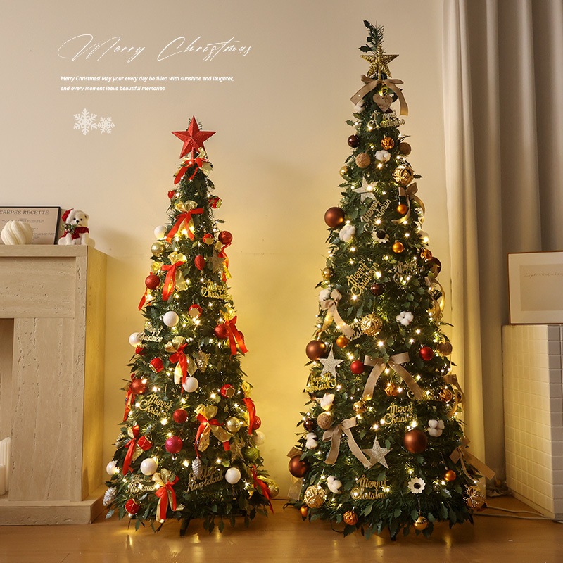 Decoración de Navidad transfronteriza plegable sin instalación paquete de árbol de Navidad luminoso retráctil de lujo encriptado adornos grandes