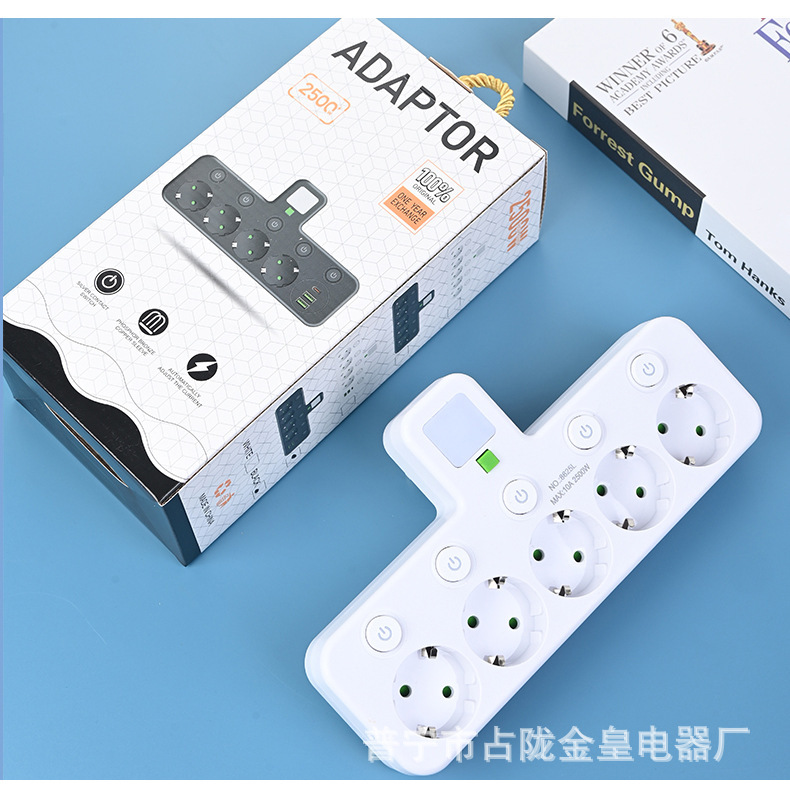 Estándar europeo blanco y negro con lámpara nocturna 1 a 21 a 31 a 4 conector de carga USB-C