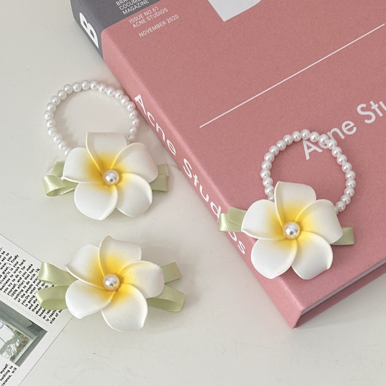 Fresh Style Egg Flower Bow Hairpin Women's Flower Pearl Hair Ring Bracelet Seaside Holiday Photo Props Headwear