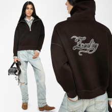 25秋冬新款法国小众ZV后字母刺绣烫钻拉链胸翻领抓绒女士卫衣衫