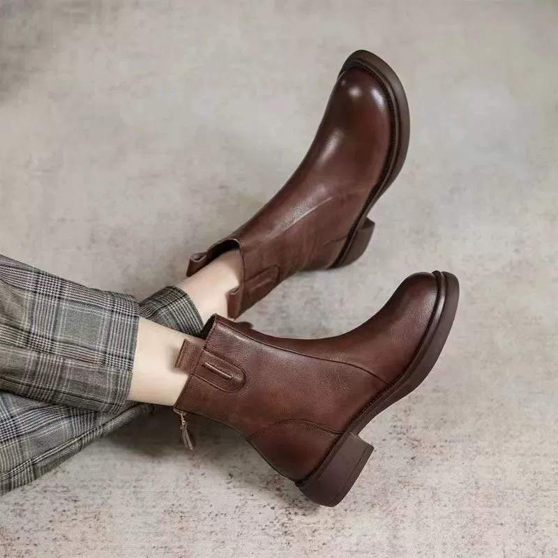 Женские осенне-зимние ботинки челси с мягким дном и коротким бочком Martins 2023, новые удобные ботинки челси на среднем каблуке с круглым носком на флисовой подкладке