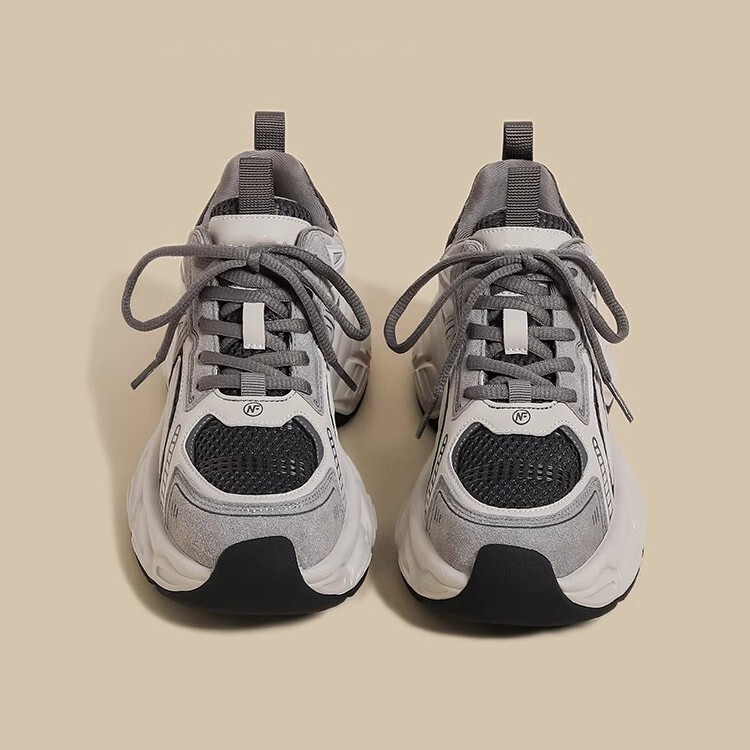 Thick-soled fashion cement gray father shoes 2025 spring new sports casual shoes increased lace-up running shoes for women
