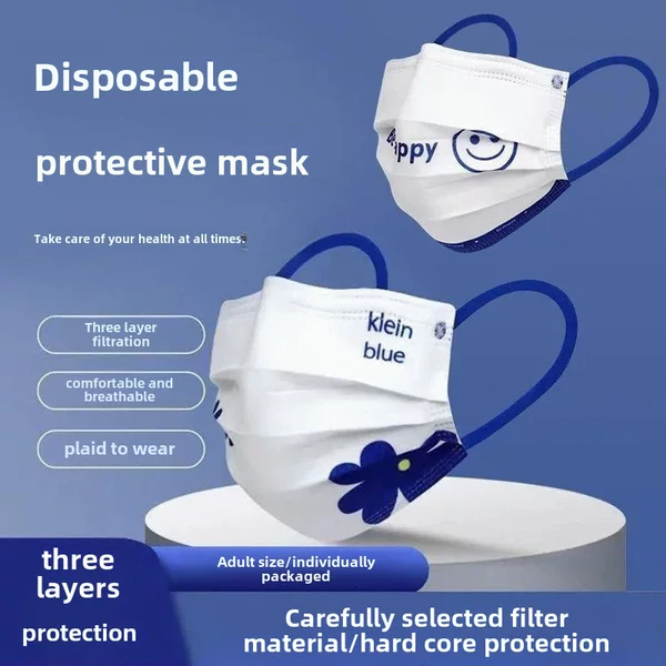High-value Klein Blue Disposable Mask Protective Tide Flat Adult Printed Mask Independent Packaging Wholesale