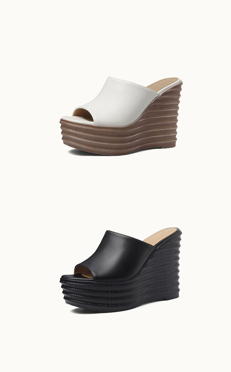 Sandal cao gót nữ hở mũi đế xuồng dày, gót 9 cm — màu đen, màu trắng ngà chi tiết 9