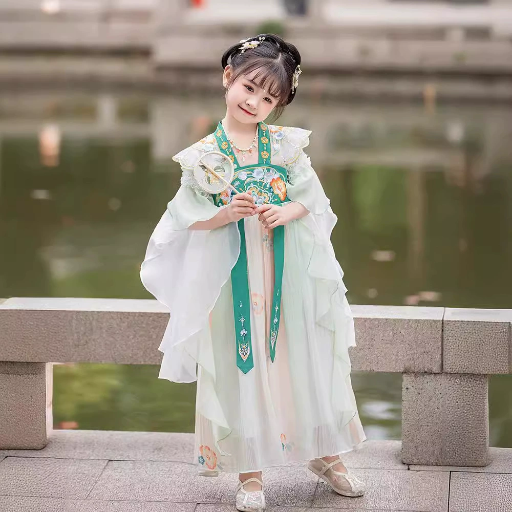 Китайский стиль детский костюм Hanfu 2024 новый летний супер-фея с короткими рукавами