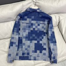 复古马赛克设计感水洗牛仔外套潮牌做旧棋盘格工装夹克男百搭潮流