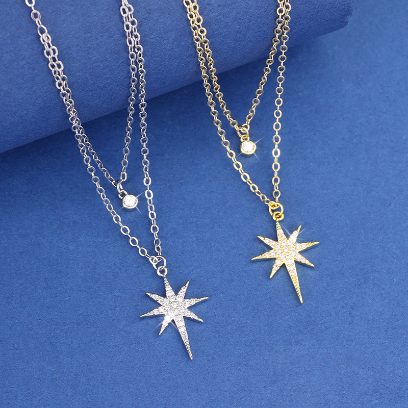 2024 New Eight-Pointed Star Double-Layer Clavicle Chain Necklace 