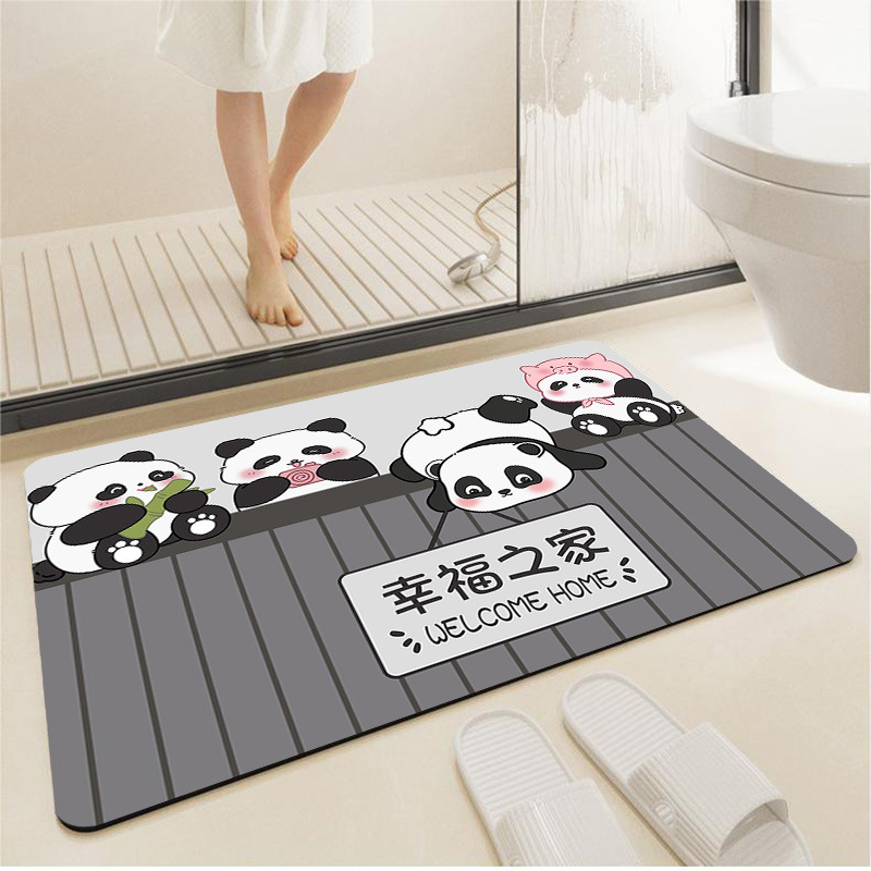 Cartoon Panda Bathroom Floor Mat Soft Rubber Mat Water Absorbent Quick-drying Toilet Door Mat Toilet Foot Mat Bathroom Household