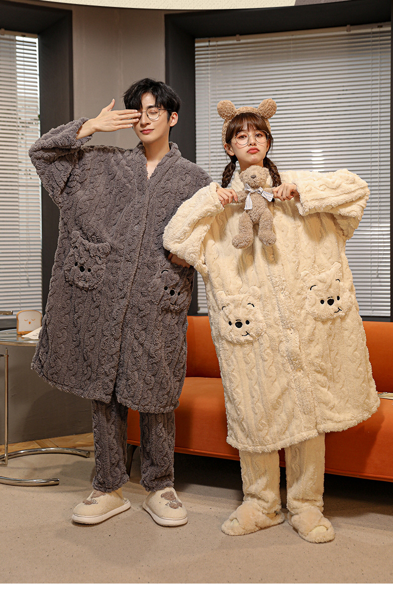 Paar Pyjamas Damen Robe Winter Korallen Fleece dick Langarm Live-Übertragung heißer Stil große Größe Cartoon Herren Home Kleidung Set_voghion.com
