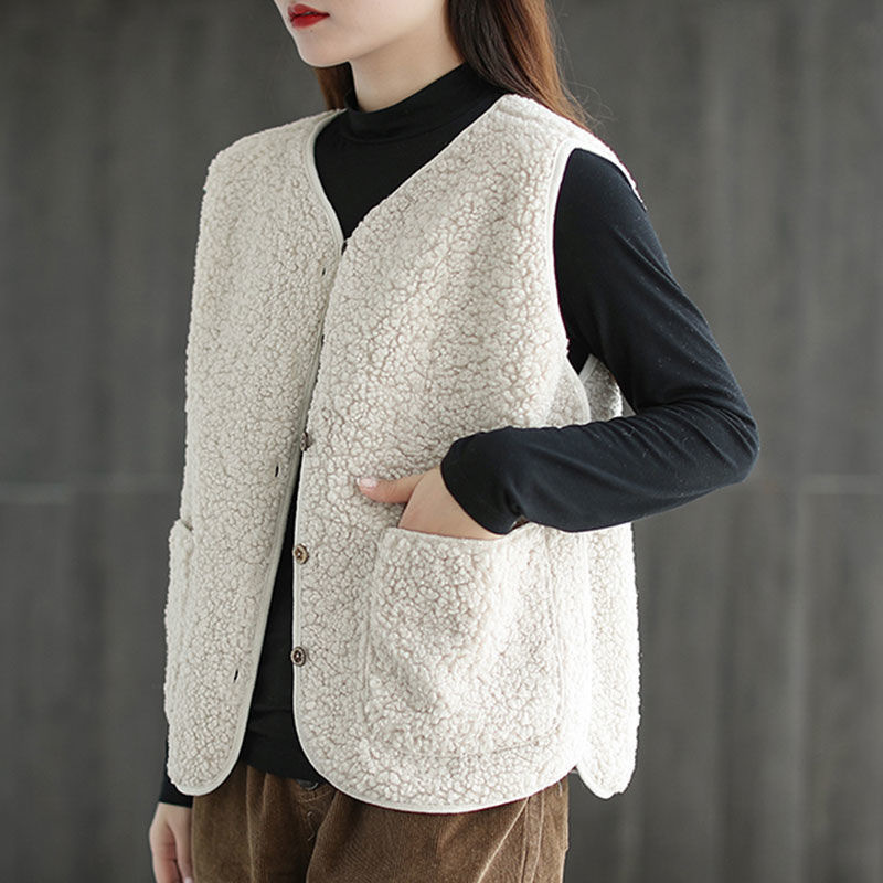 Invierno de las mujeres de la Cachemira de lana forrada engrosada chaleco interior abajo de algodón ceñido chaleco cálido forro Chanel estilo abrigo