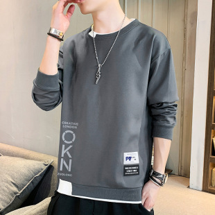 Round neck men's sweater 2024 spring and autumn fashion brand new long-sleeved T-shirt men's Korean-style loose all-match bottoming shirt men