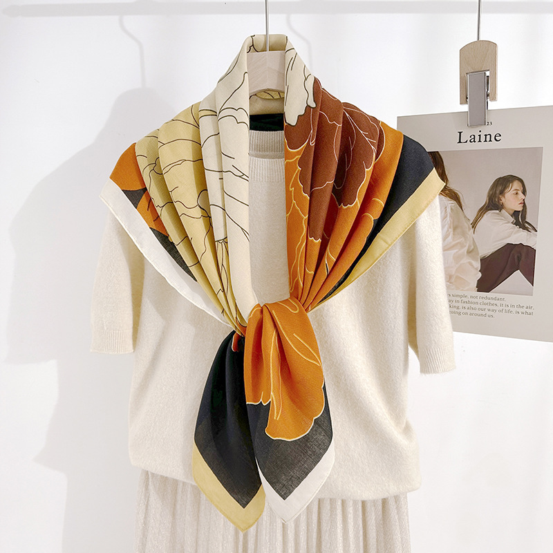 Tendencia moderna INS personalidad de impresión de dama bufandas de seda temperamento de moda nicho de viaje con 90 toallas cuadradas de herringbone