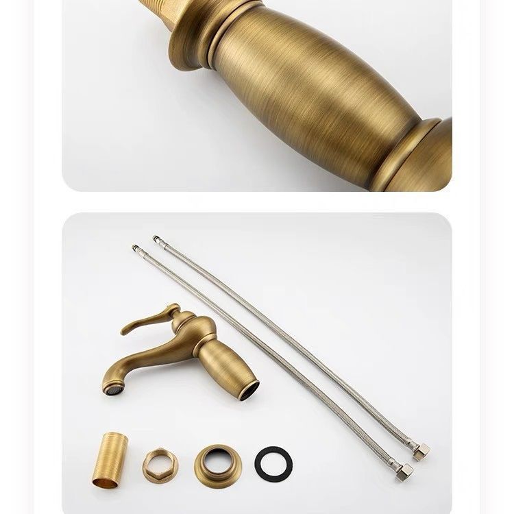 All-copper European-style antique washbasin faucet, retro bathroom cold and hot water mixing valve, single hole for household bathroom washbasin undefined