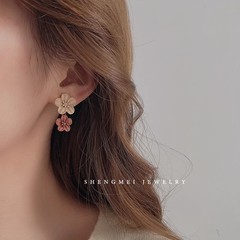 复古耳环2025新款爆款高级感撞色花朵耳钉女高级感气质耳饰设计感