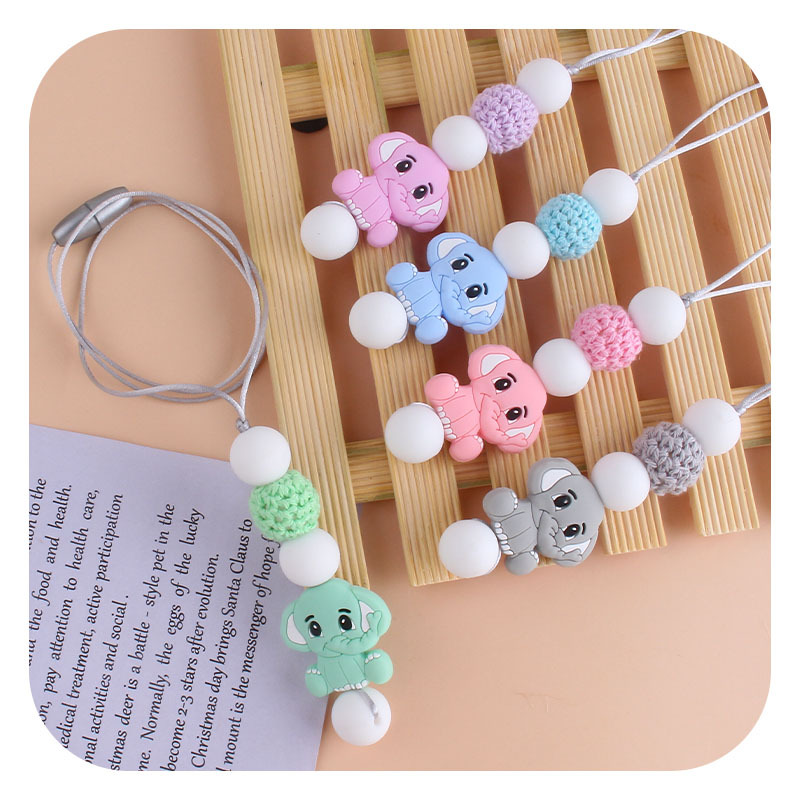 Bebé molar mordedor masticable colgante joyería de los niños mordedor palo de dibujos animados de silicona elefante teether collar