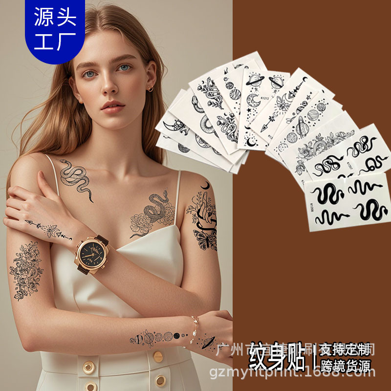 Source manufacturers snake tattoo stickers dark tide cool arm black tribal black temporary waterproof snake tattoo stickers wholesale