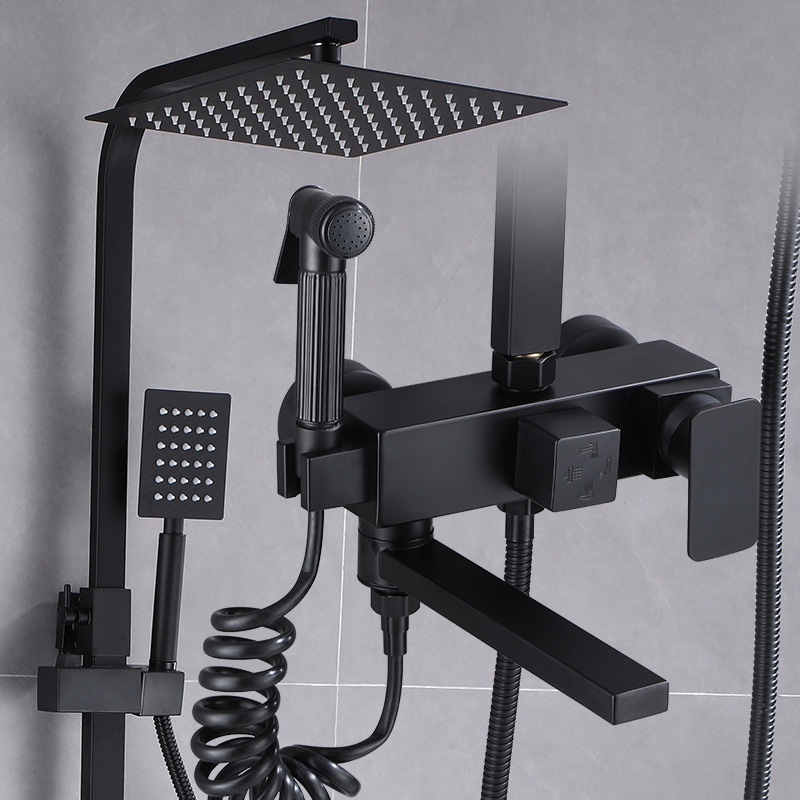 Ducha de temperatura constante negra conjunto de ducha de cobre todo vapor de mezcla de agua caliente y fría baño de presión de ducha de ducha de baño al por mayor transfronterizo