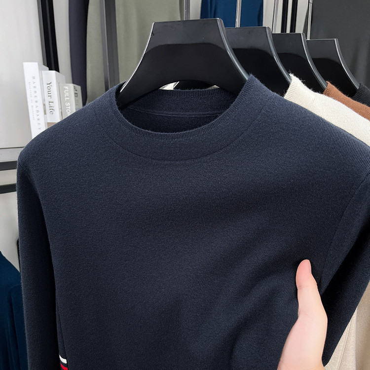 Otoño y invierno chaqueta de hombre de punto de color sólido de manga larga de cuello medio alto suéter casual camiseta base con suéter cálido
