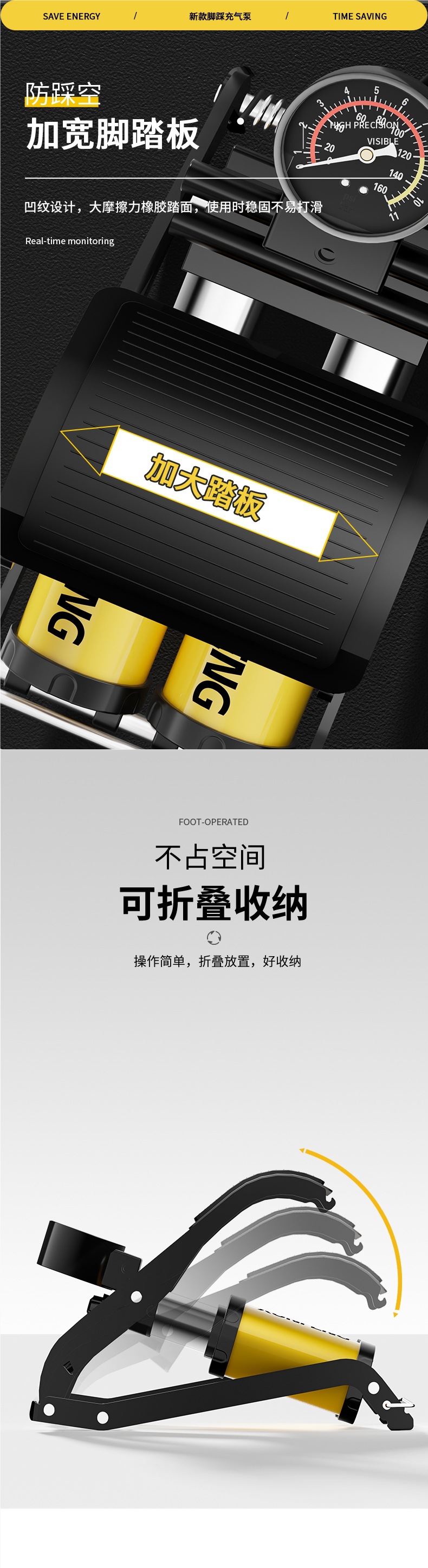 Foot Pump for Car Tires, High-Pressure Electric Motorcycle Foot Pump, Car Air Pump
