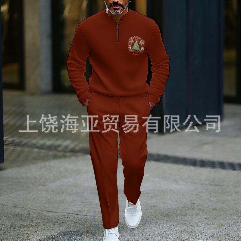 2025欧美跨境外贸秋冬热卖新款男士圣诞节数码打印套装男卫衣两件|undefined