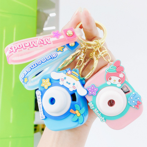 Genuine Sanrio simulation projection camera keychain children's toys Melody cinnamon dog girls school bag pendant