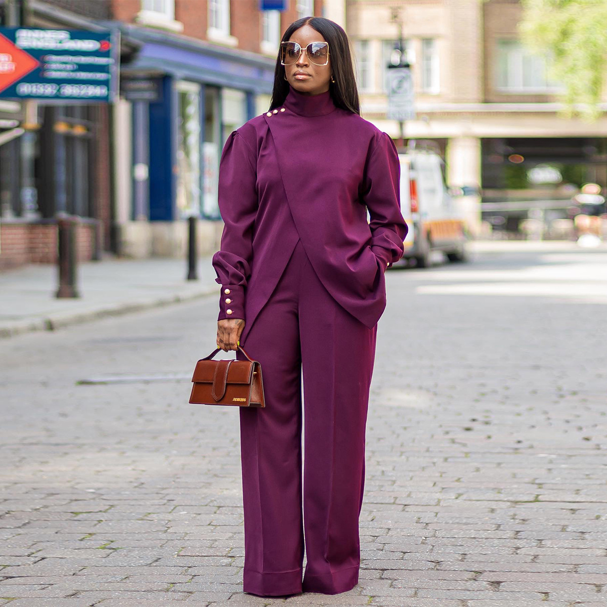 Women's Clothing Autumn and Winter Women's Turtleneck Irregular Split Long Sleeve Casual Two piece Set_voghion.com