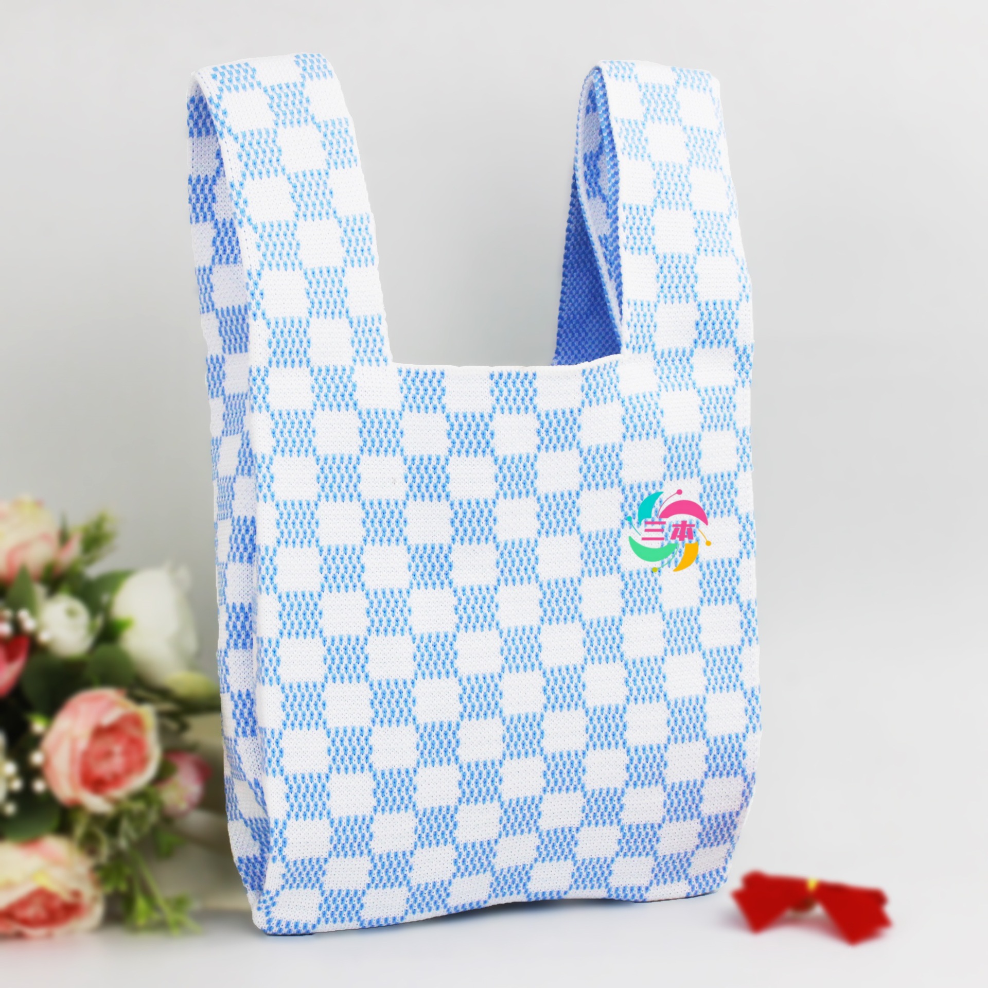 针织手提包手拎大容量百搭手袋新年春天礼物包装奢品格子包装礼物