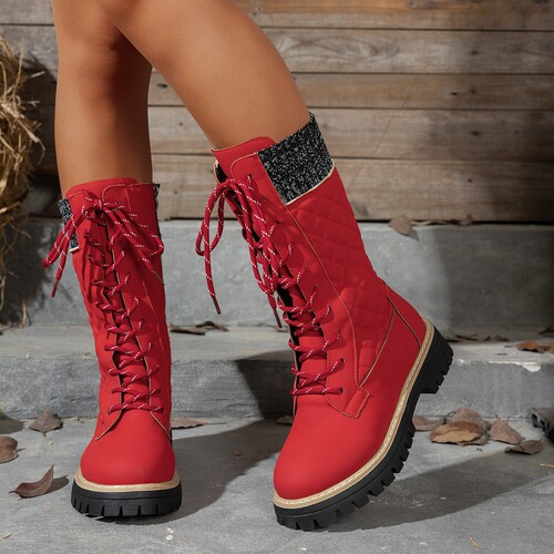 Women's winter new arrival lined slip-on mid-calf boots with thick soles and platform Martin boots in large sizes