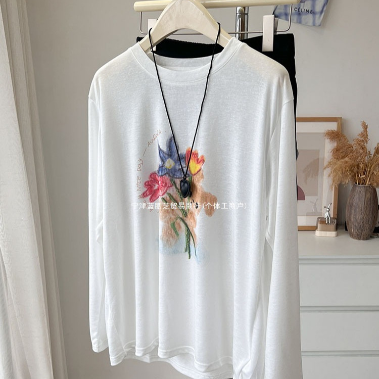 Lyocell Tencel Printed Long-Sleeved T-Shirt Women's Loose Sun Protection Cover-Up 2026 New Korean Style Slightly See-Through Lightweight Top Lyocell Tencel Printed Long-Sleeved T-Shirt Women's Loose Sun Protection Cover-Up 2026 New Korean Style Slightly See-Through Lightweight Top
