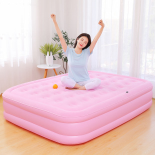 Pink Inflatable Mattress Household Double Air Mattress Thickeneding and Heightening Inflatable Bed External Pump Portable Lunch Break Foldableing Bed