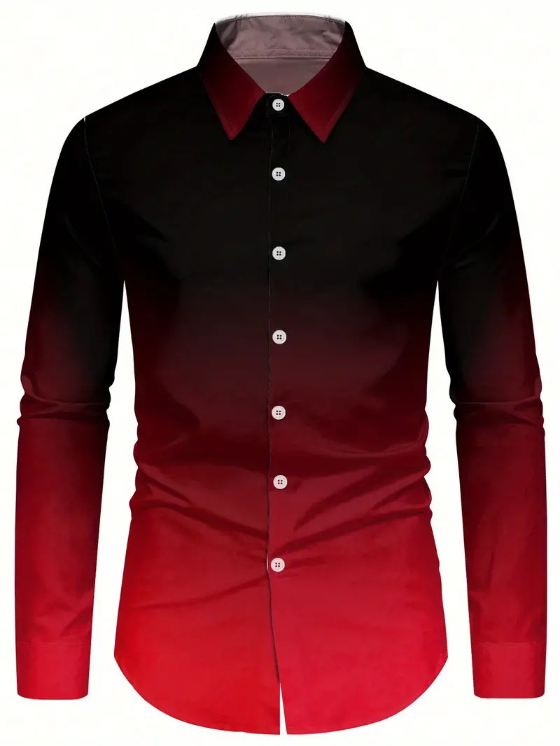 Camisa de solapa de diseño de nicho de la calle principal 2024 Camisa de manga larga con degradado de todo fósforo para hombre de otoño MB12