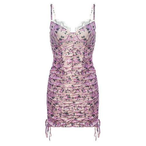 Amazon Cross-border Bestselling Erotic Bodysuit Tight Backless Camisole Dress Homecoming Printed Milk Silk Sexy Pajamas