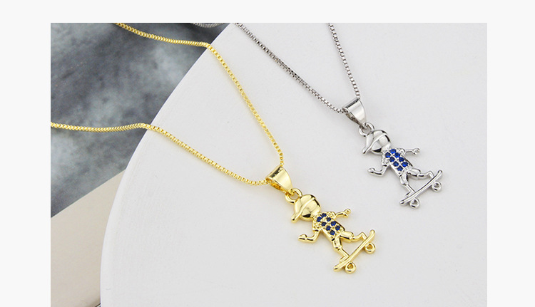 new roller skating boys and girls pendant gold-plated copper necklace