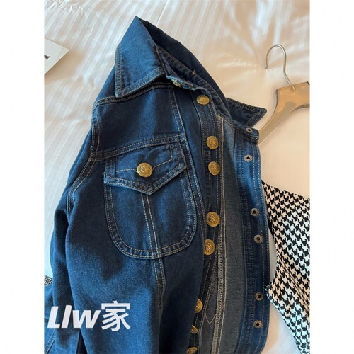 Heavy Industry Denim ~ Metal Button Denim Jacket for Women 2025 Autumn Single Button Long Sleeve Top for Petite Women