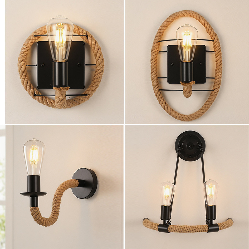 Medieval Style American-Style Hemp Rope Wall Lamp, Industrial Style Creative Lighting Fixtures