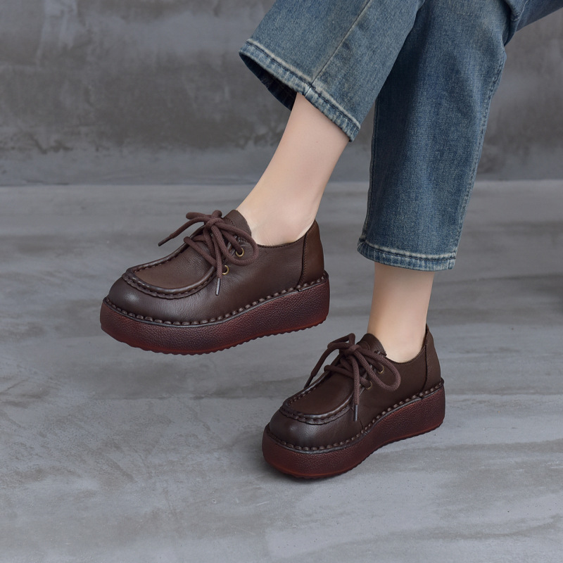2026 Autumn New Style Top Layer Cowhide Vintage Soft Sole Mom Shoes Versatile Casual Comfortable Non-Tiring Versatile Women's Shoes