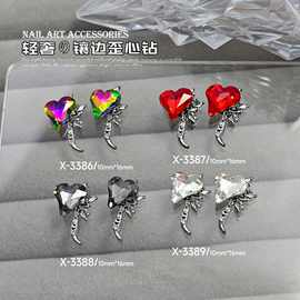 跨境美甲镶边歪心钻立体水晶钻指甲穿戴甲饰品批发美甲饰品桃心钻