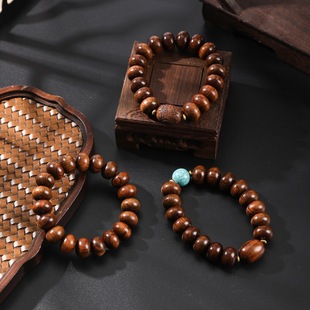 New Chinese Style Black Rosewood Barrel Bead Bracelet Personalized Carved Wooden Toys for Men and Women Buddhist Beads Rosary Jewelry Wholesale