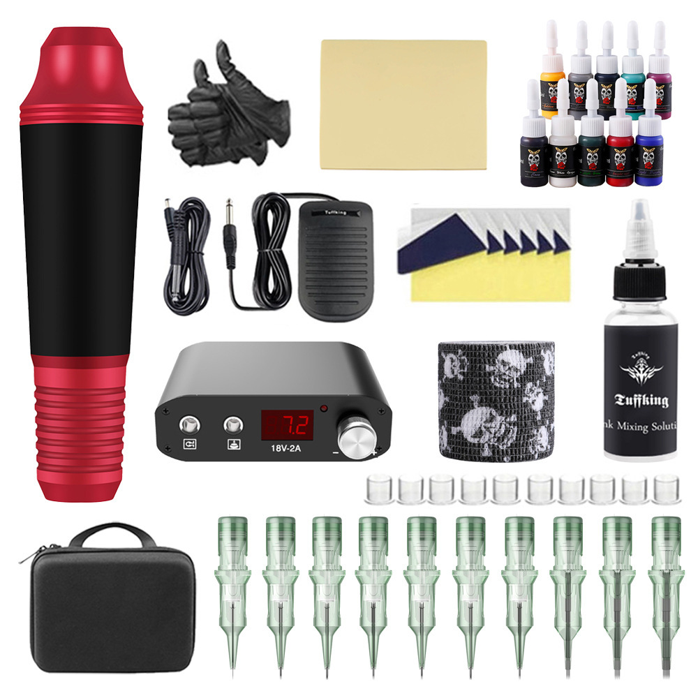 Tuffking Power inalámbrica Set de máquina de tatuaje para principiantes Set completo de herramientas de aguja de tatuaje Equipos transfronterizos
