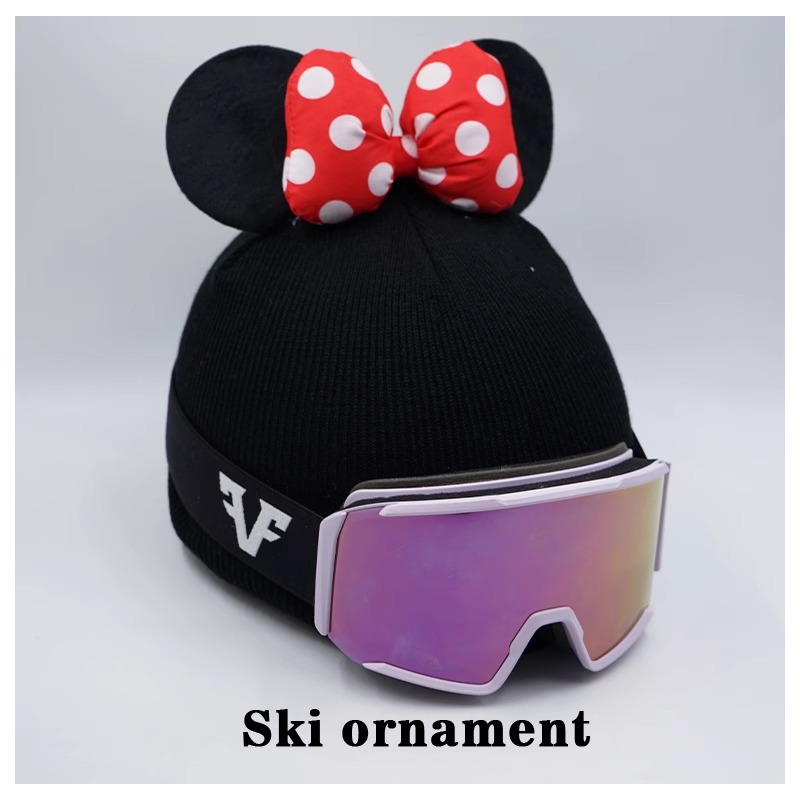 White Dot Minnie Ear Ski Hat Helmet Cover Plush Cute Snowboard