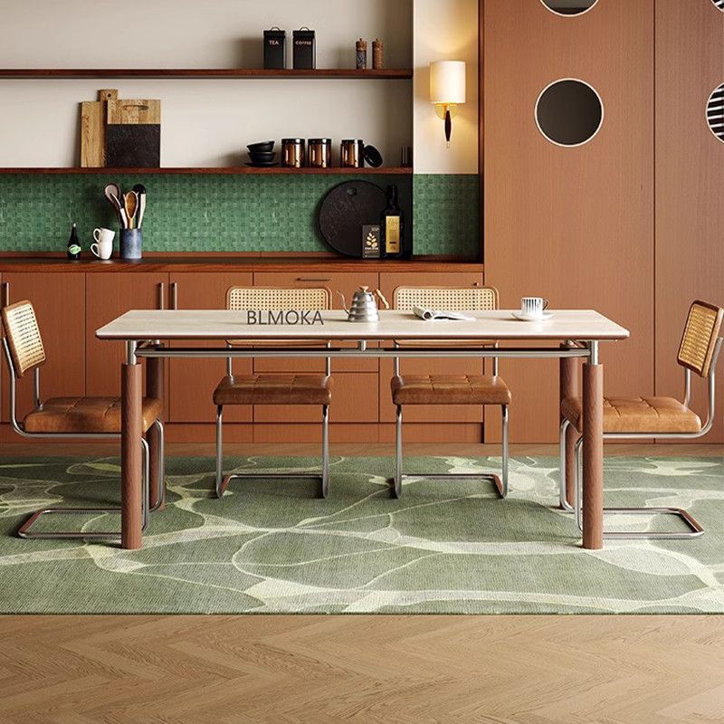 Bauhaus Mid-Century Style Slate Dining Table Rectangular Solid Wood Modern Simple Large and Small Household Dining Table and Chair Combination