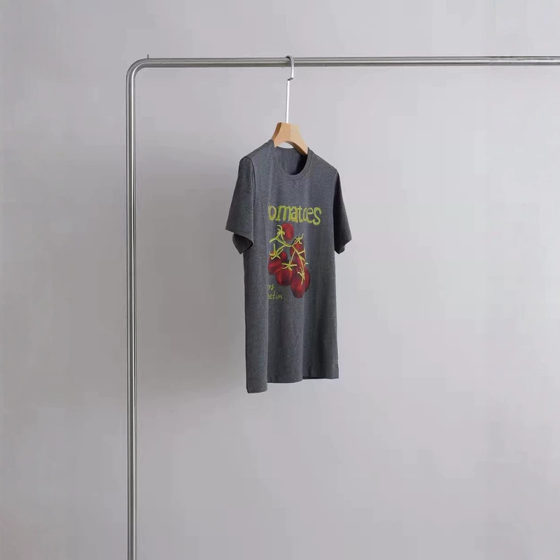 In-Stock Fashionable Summer American Retro Tomato Print Regular Shoulder Short-Sleeve T-Shirt Top for Women