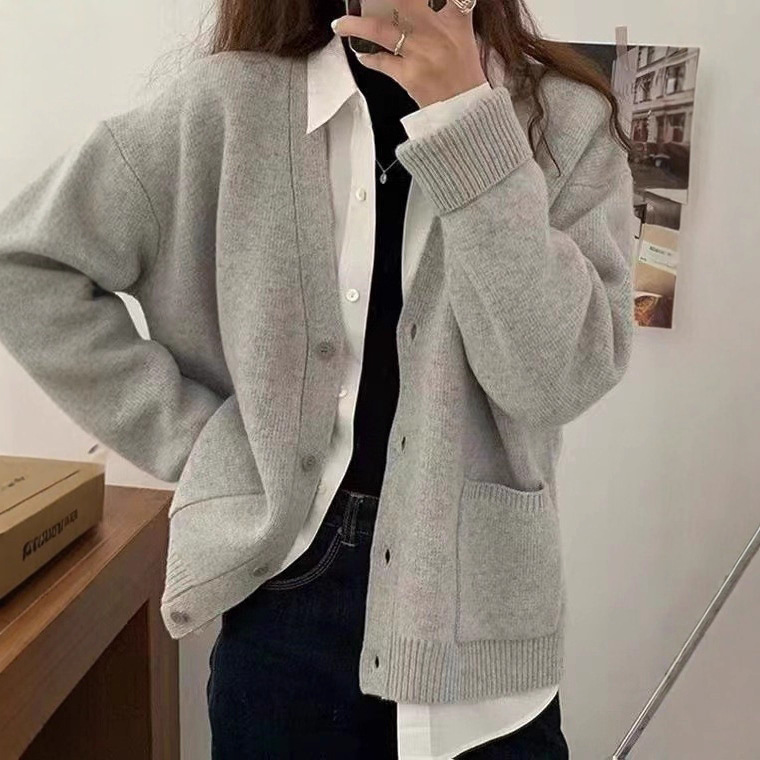韩版新款毛衣外套女2025春秋网红宽松洋气慵懒风纯色针织开衫秋冬|undefined