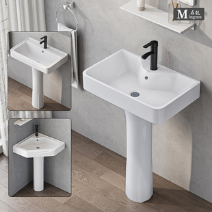Column-Type Washbasin Small Apartment Bathroom Triangular Column Basin Integrated Ceramic Mini Floor-Standing Washbasin Balcony