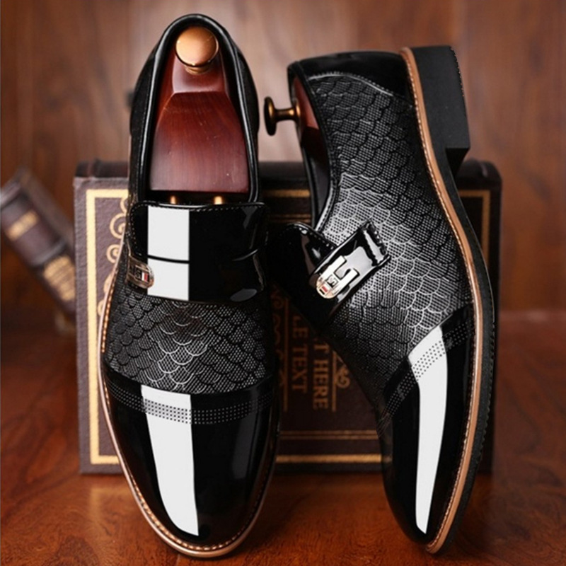 TEMU zapatos de cuero transfronterizos de hombre otoño y invierno de negocios, vestido de bodas de punta, zapatos de trajes de un solo pie image 4