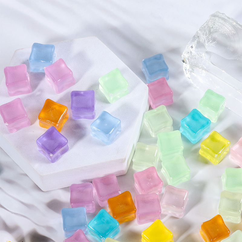 Color luminous square wholesale acrylic miniature food play fake broken ice diy handmade props Ice Cube Crystal