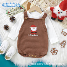 ins热卖秋冬新款婴儿圣诞节吊带连体哈衣爬服 可爱圣诞老人提花