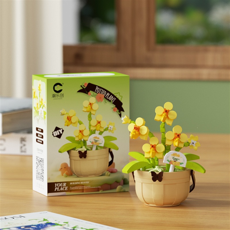Bloques de construcción inmortales transfronterizos cestas de flores en maceta ornamentos DIY hechos a mano el 1 de junio juguetes de ensamblaje para chicas regalos