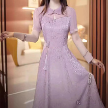 2024夏季款新中式国风改良版旗袍裙古风中长款连衣裙子