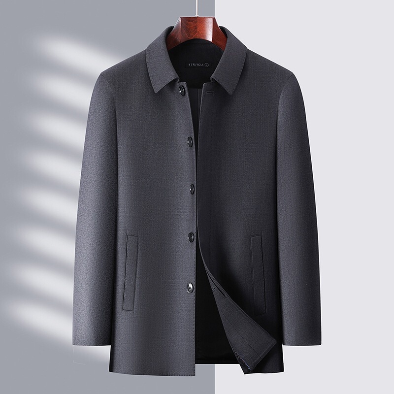 Lapel Wool Jacket for Men, New Spring and Autumn Style, Button-Up Coat for Middle-Aged Men, Business Casual Dad Wear, High-End Feel Lapel Wool Jacket for Men, New Spring and Autumn Style, Button-Up Coat for Middle-Aged Men, Business Casual Dad Wear, High-End Feel
